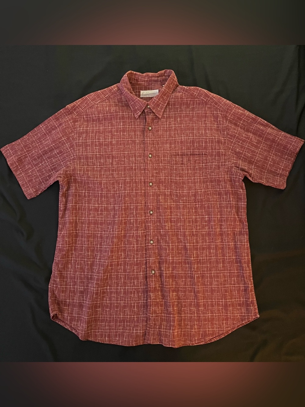 Fieldmaster Men's Shirt Large Burgundy Red Textured Crosshatch S/S Pocket VTG